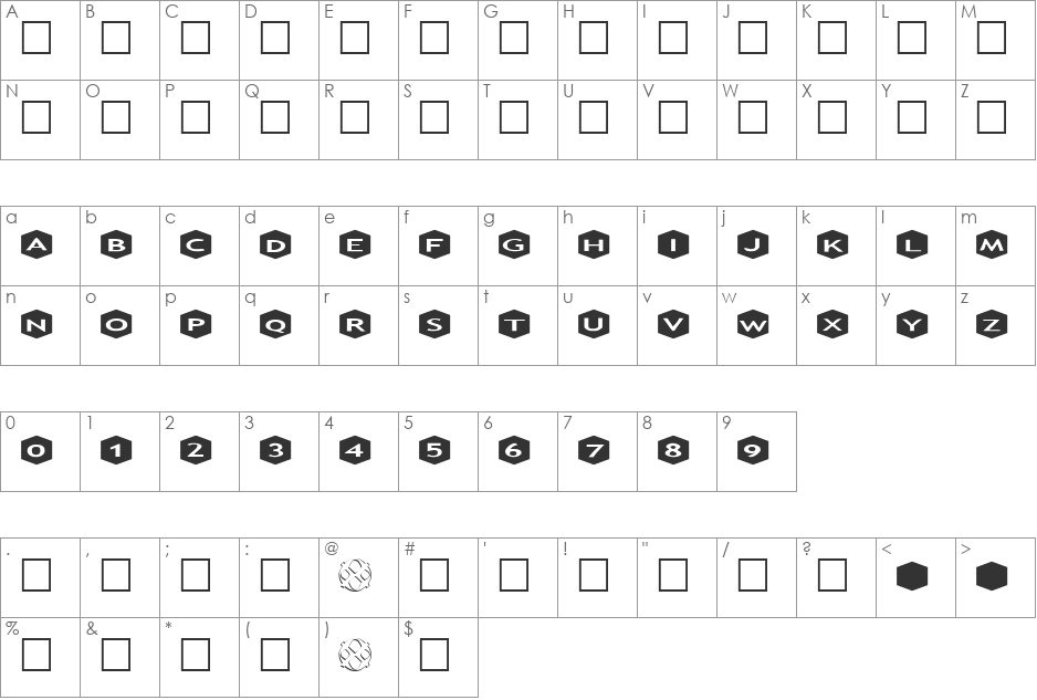 AlphaShapes hexagons 3 font character map preview