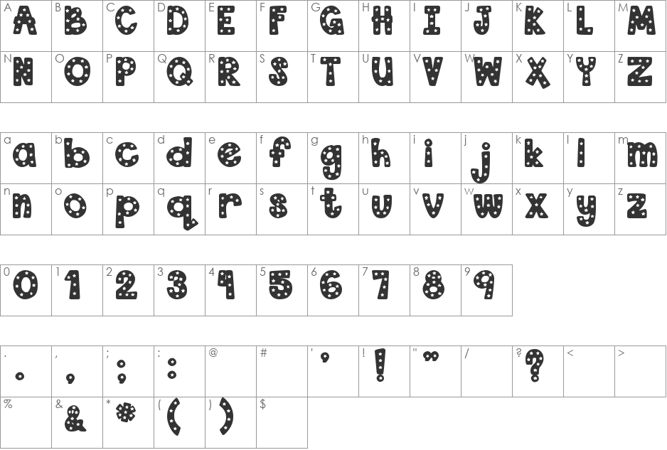 DJB Starry Starry Font font character map preview