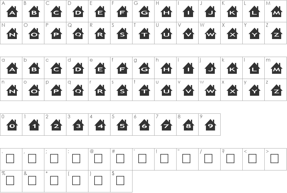 AlphaShapes houses font character map preview