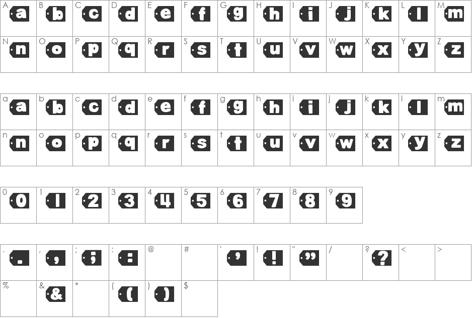 DJB Tagged Again font character map preview