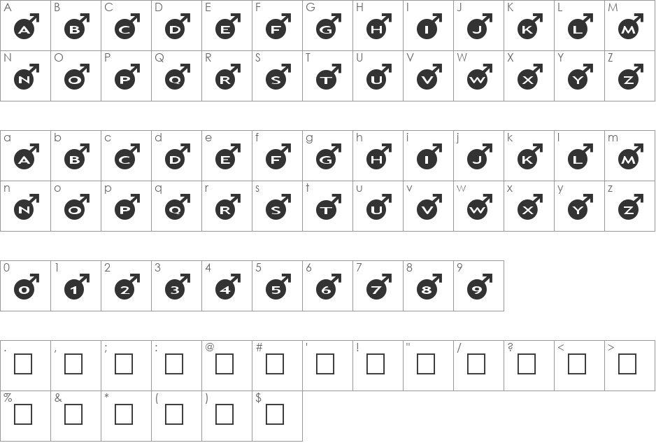 AlphaShapes male font character map preview