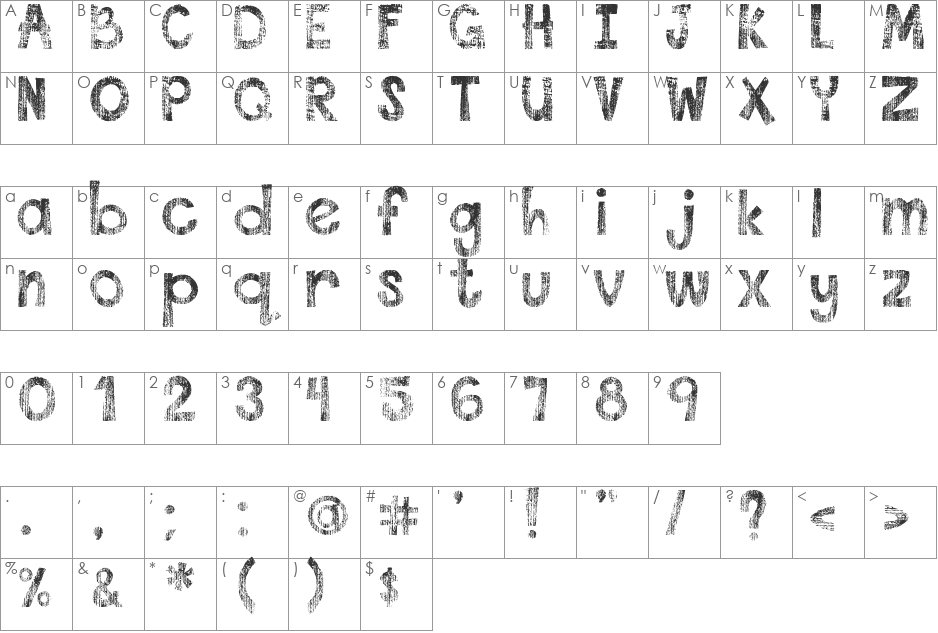 DJB This Font is Worn font character map preview