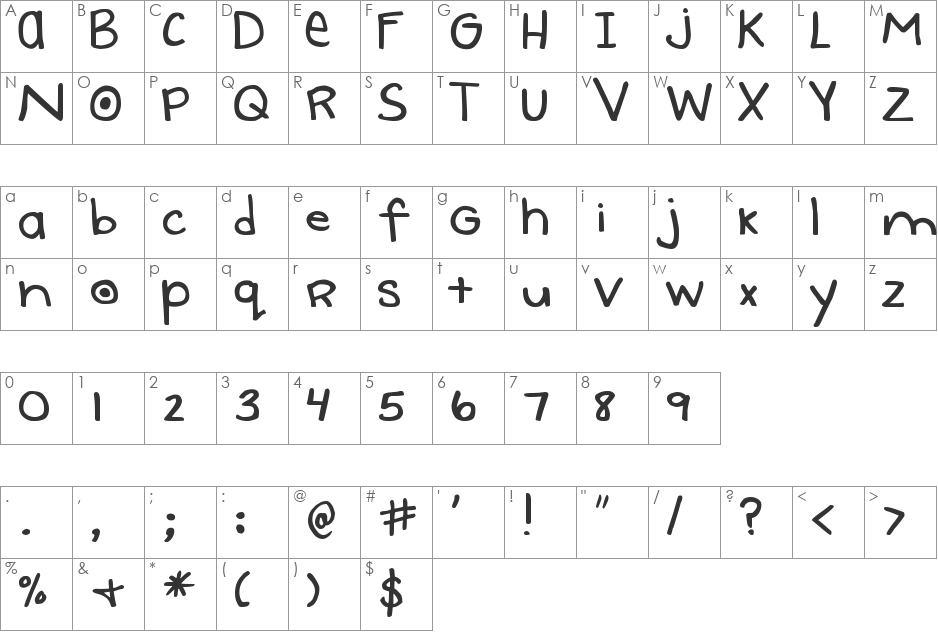 DJB Uncertain Tense font character map preview