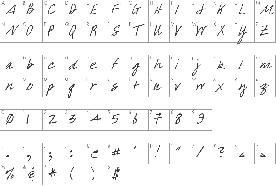 DJB What a Babe font character map preview