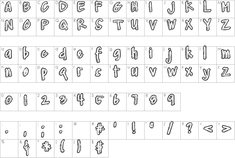 DJB Worn at the Knees font character map preview