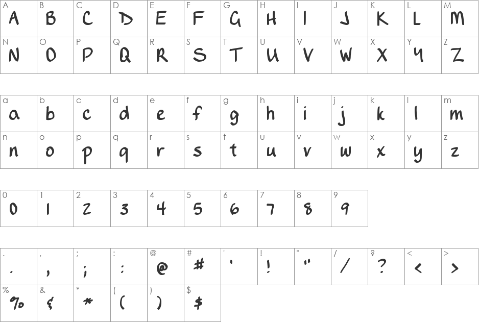 DJB Writes a Lot font character map preview