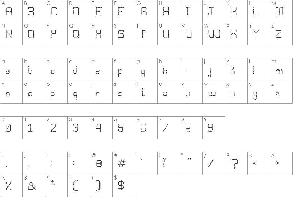 Djentfont font character map preview