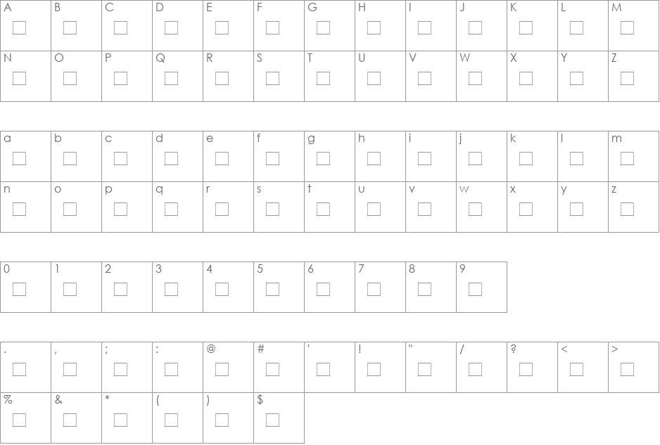 Djerba simplified font character map preview