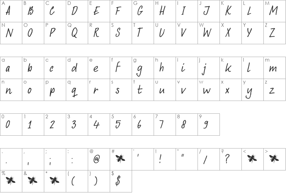 DK Abelia font character map preview