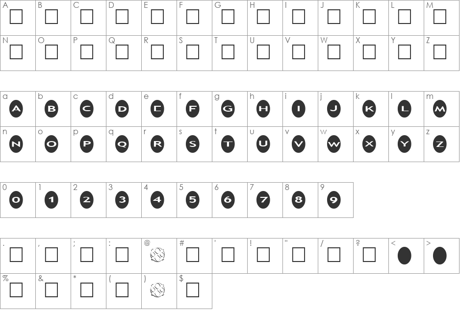 AlphaShapes ovals font character map preview