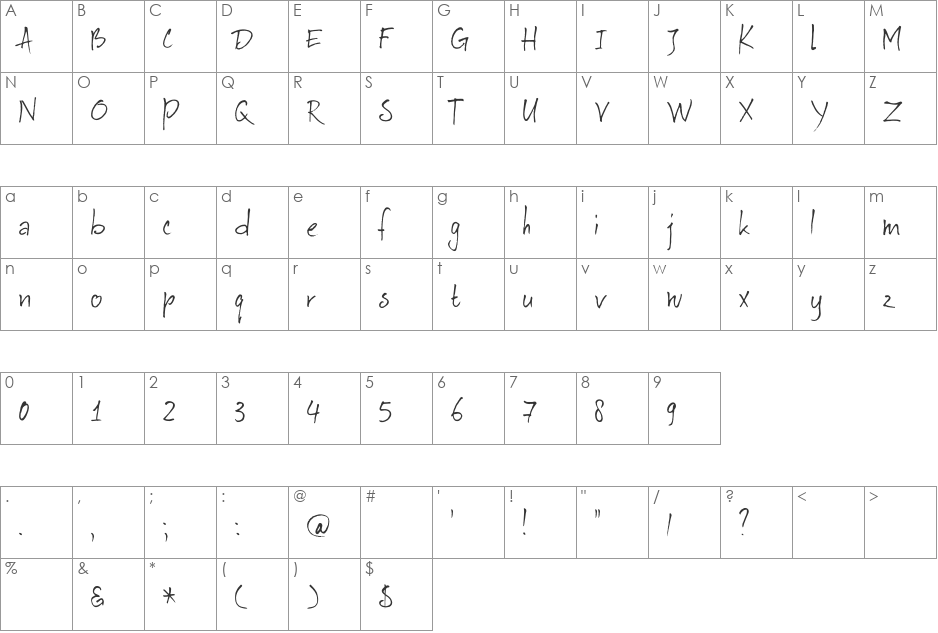 DK Au Revoir font character map preview