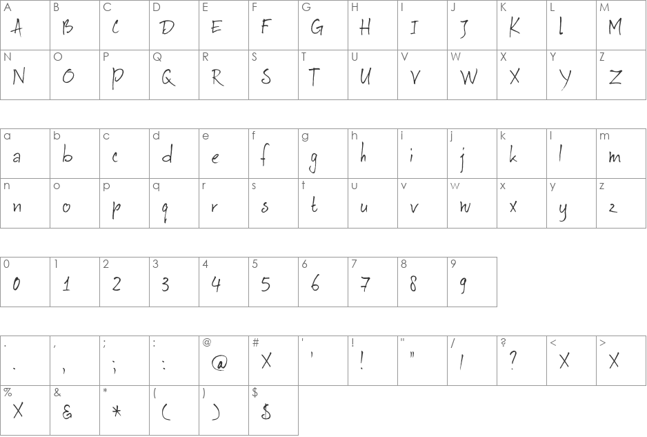 DK Au Revoir font character map preview