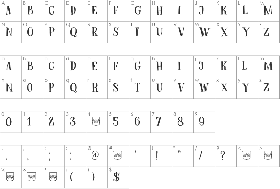 DK Bodiam font character map preview