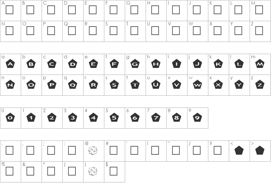 AlphaShapes pentagons font character map preview