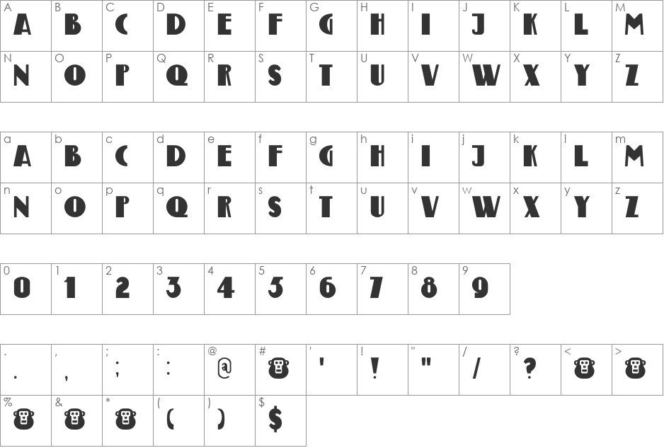 DK Bungehuis font character map preview
