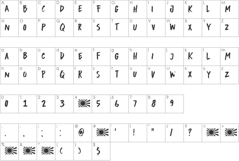 DK Buntaro font character map preview