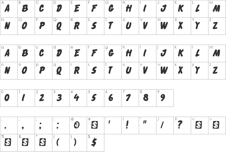 DK Checkout font character map preview