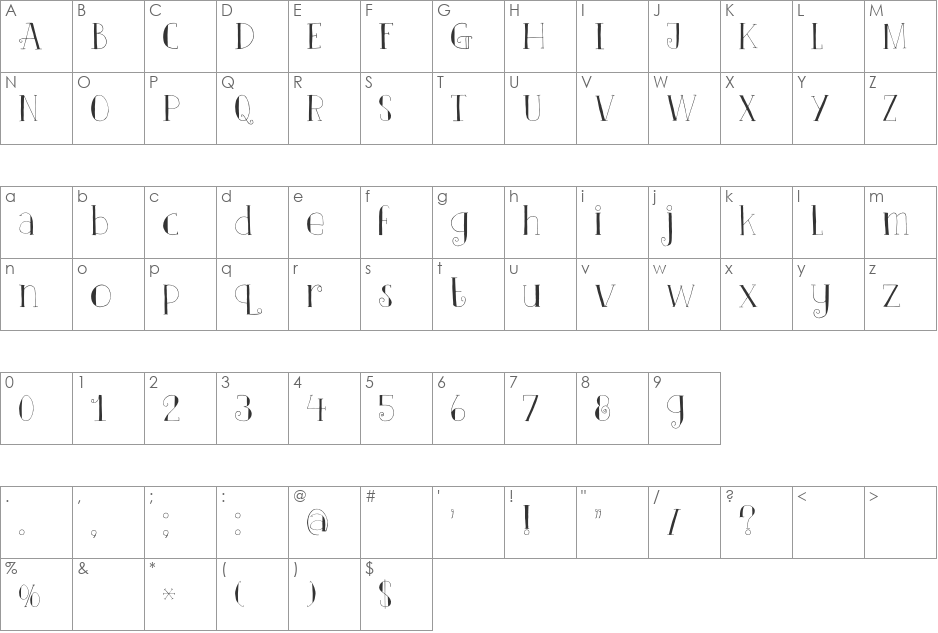 DK Clair De Lune font character map preview