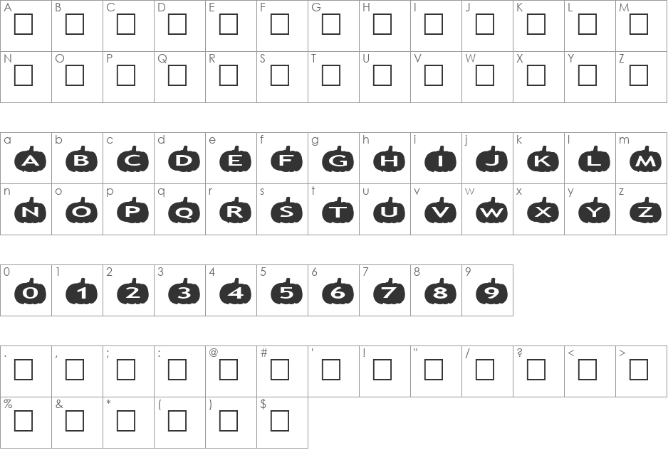 AlphaShapes pumpkins font character map preview