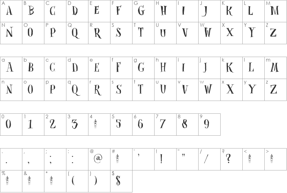 DK Closet Skeleton font character map preview