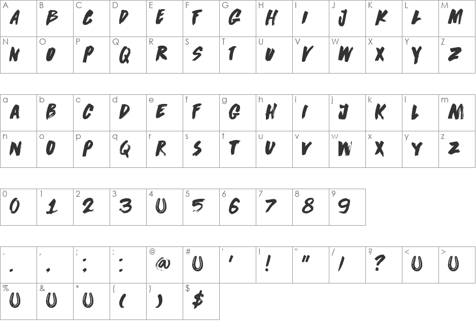 DK Dirrrty font character map preview