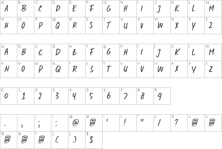 DK Double Quick font character map preview