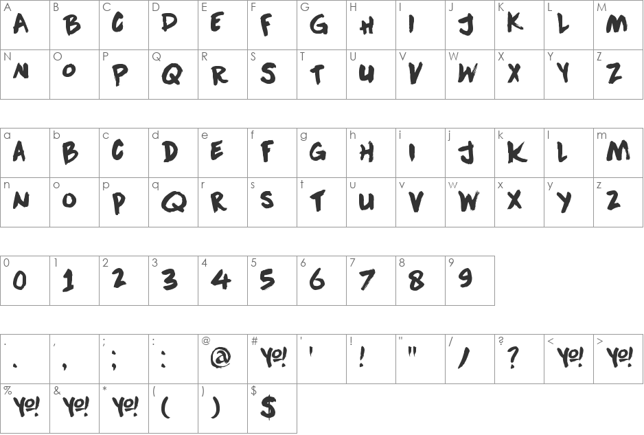 DK Downward Fall font character map preview