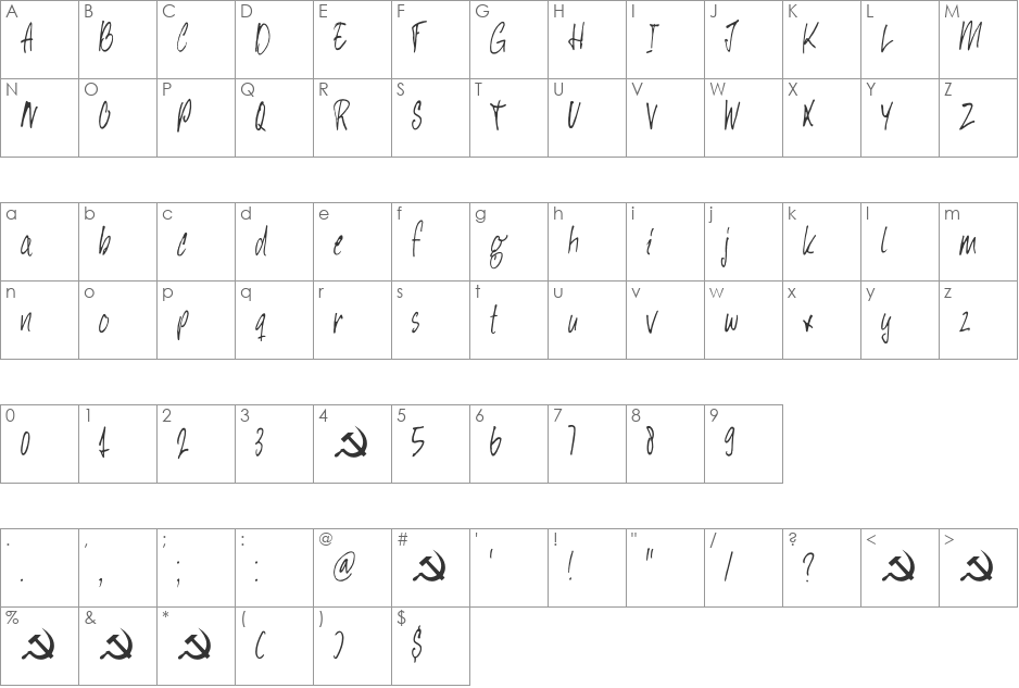 DK Hey Comrade font character map preview