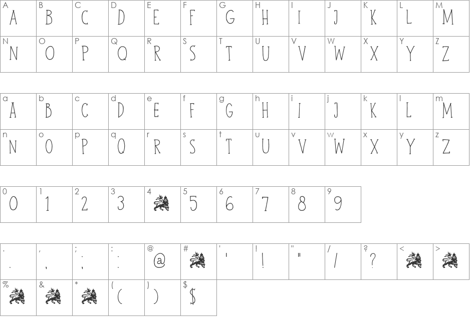 DK John Brown font character map preview