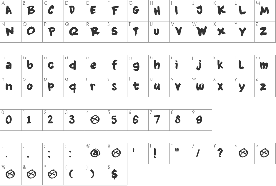 DK Knockdown font character map preview