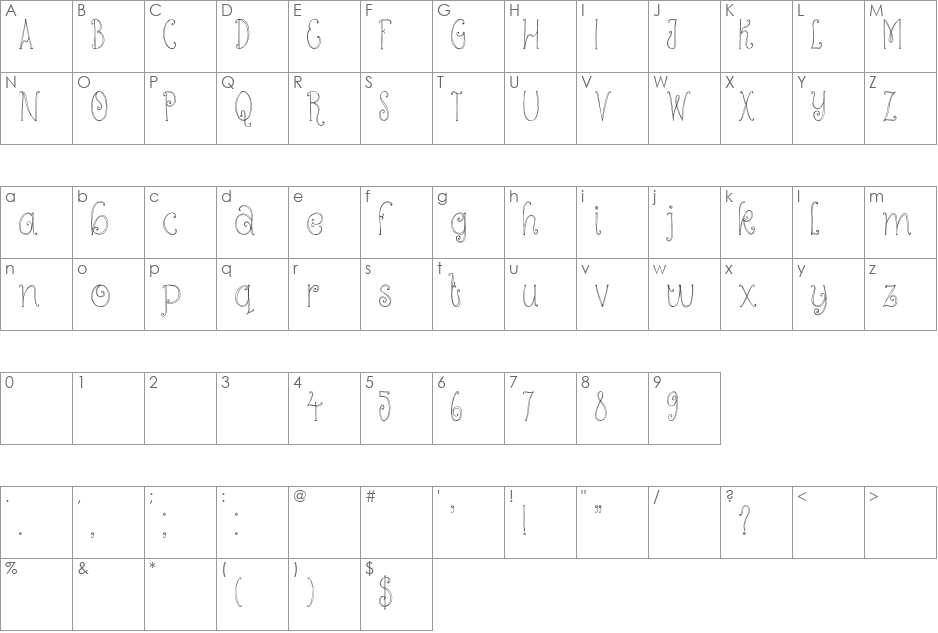 DK Kundalini font character map preview