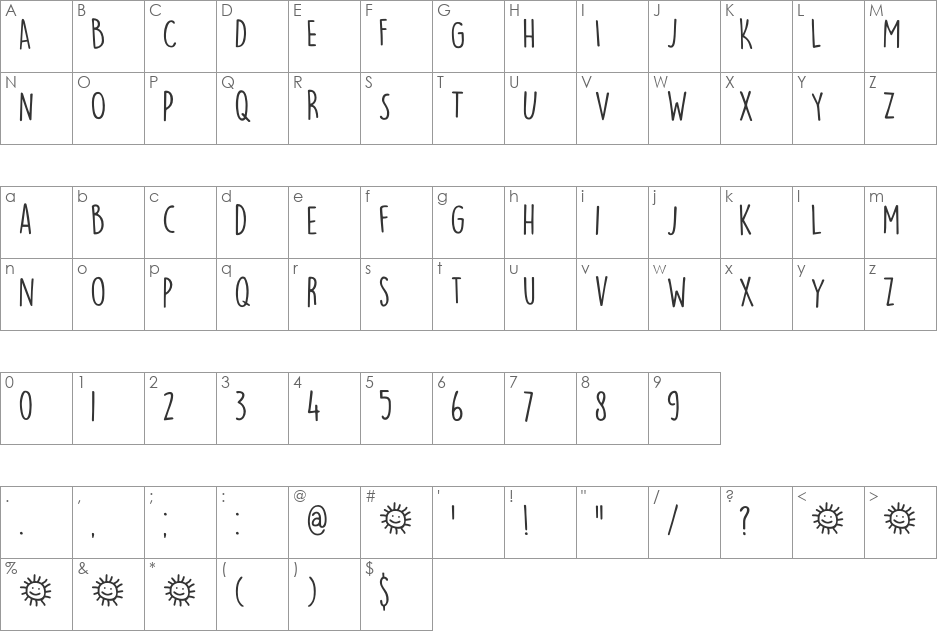 DK Lemon Yellow Sun font character map preview