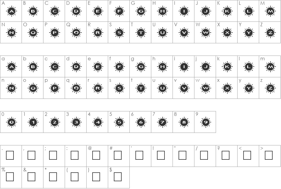 AlphaShapes sunshine 2 font character map preview
