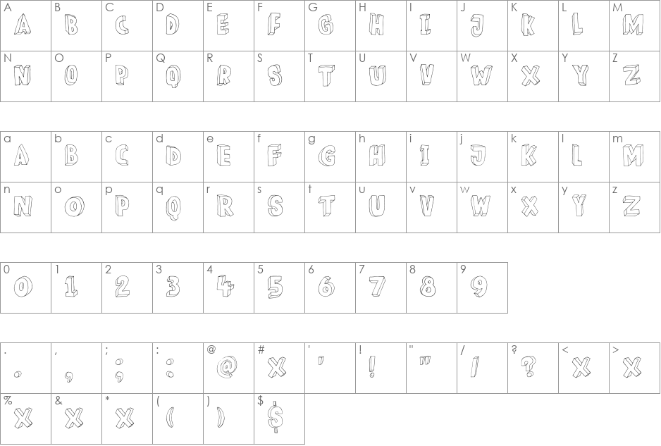 DK Meshuggeneh font character map preview