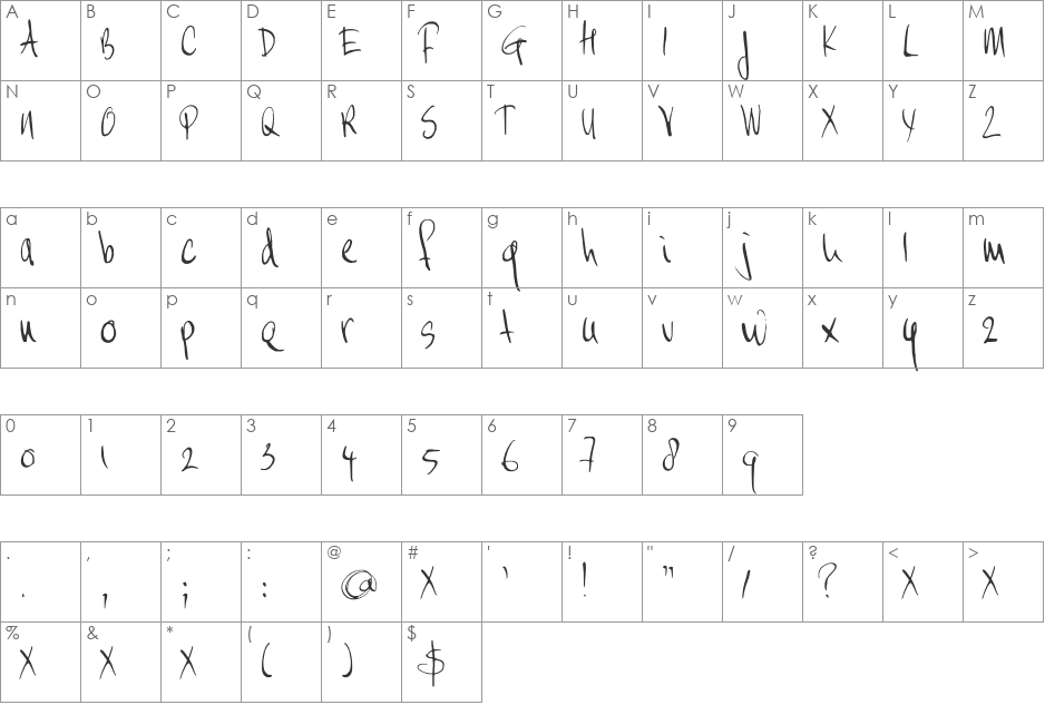 DK Moi Non Plus font character map preview