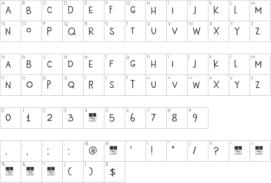 DK New Beginnings font character map preview