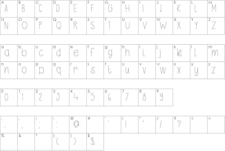 DK Petit Oiseau font character map preview