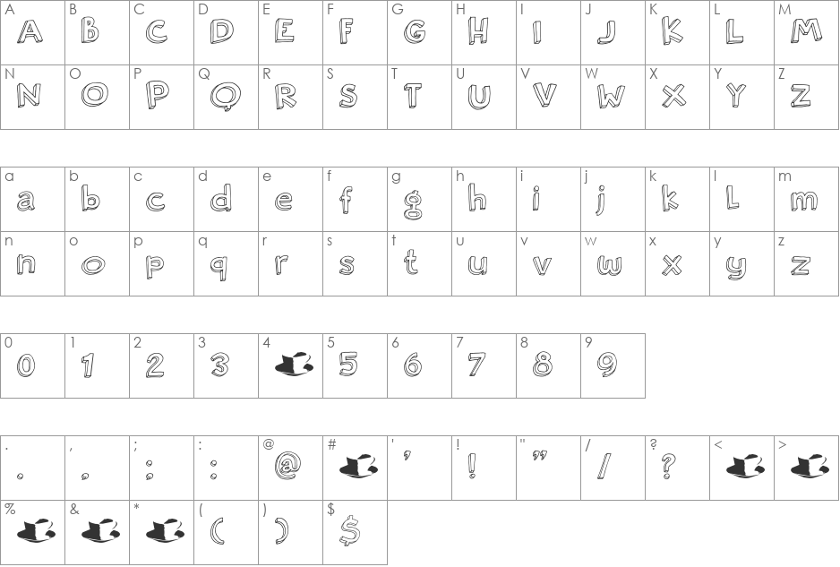 DK Rosy Lee font character map preview