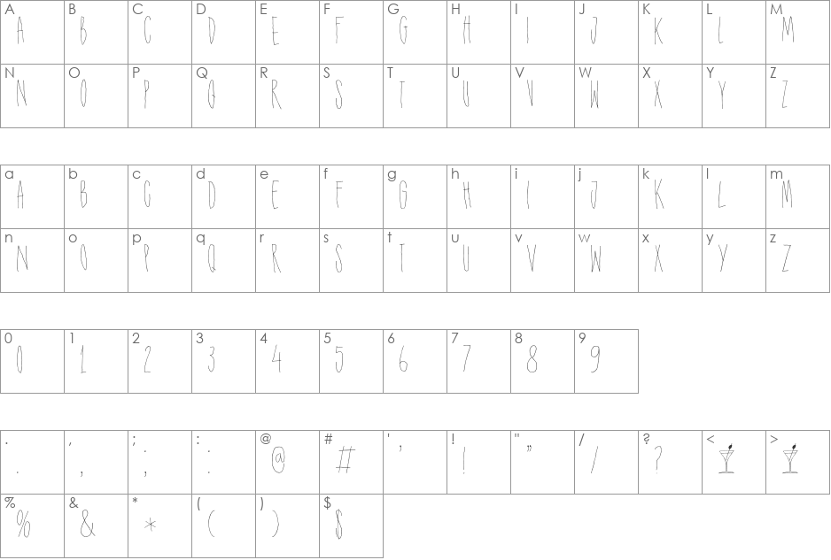 DK Shaken Not Stirred font character map preview