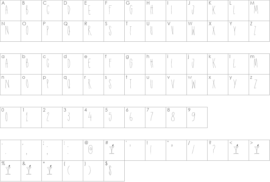 DK Shaken Not Stirred font character map preview