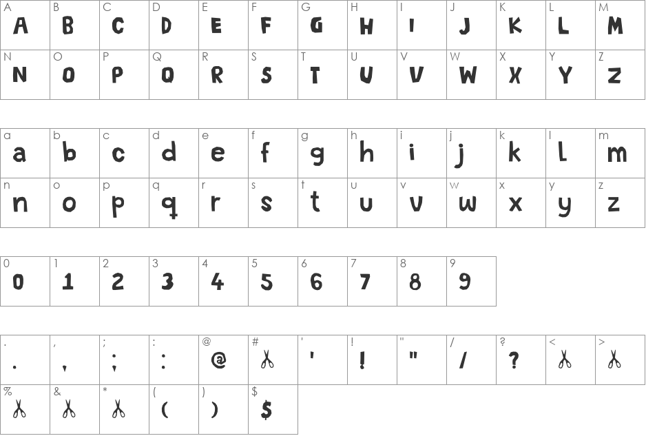 DK Snippity Snap font character map preview