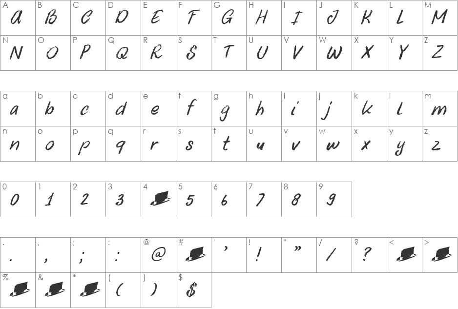 DK Uncle Oscar font character map preview