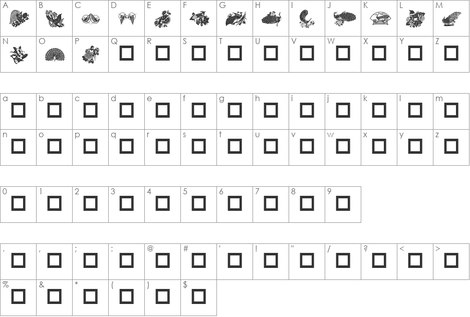 DLBirdz font character map preview