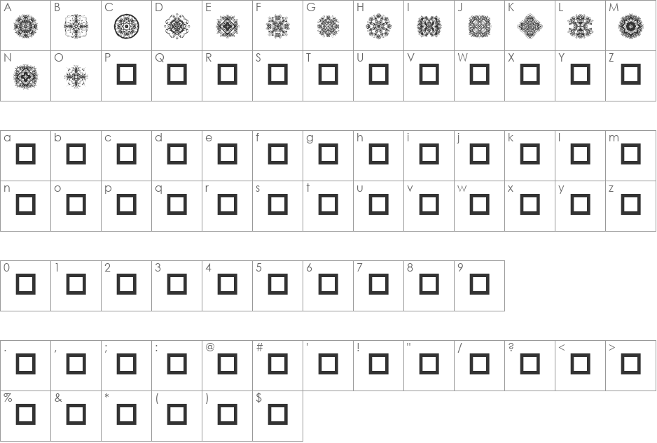 DLDesigns3 font character map preview