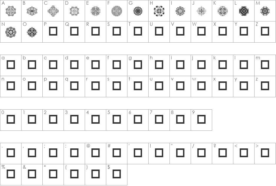 DLDesignsFour font character map preview