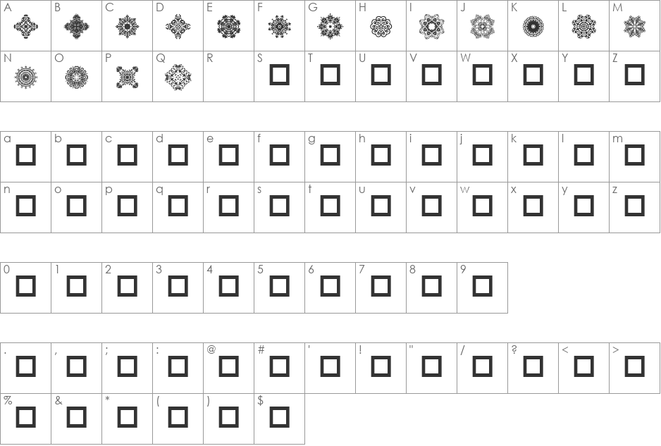 DLDesignsTwo font character map preview