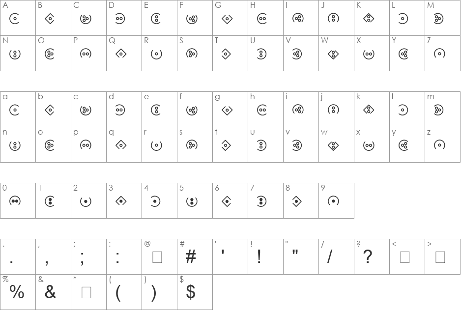 DLI LightScript font character map preview
