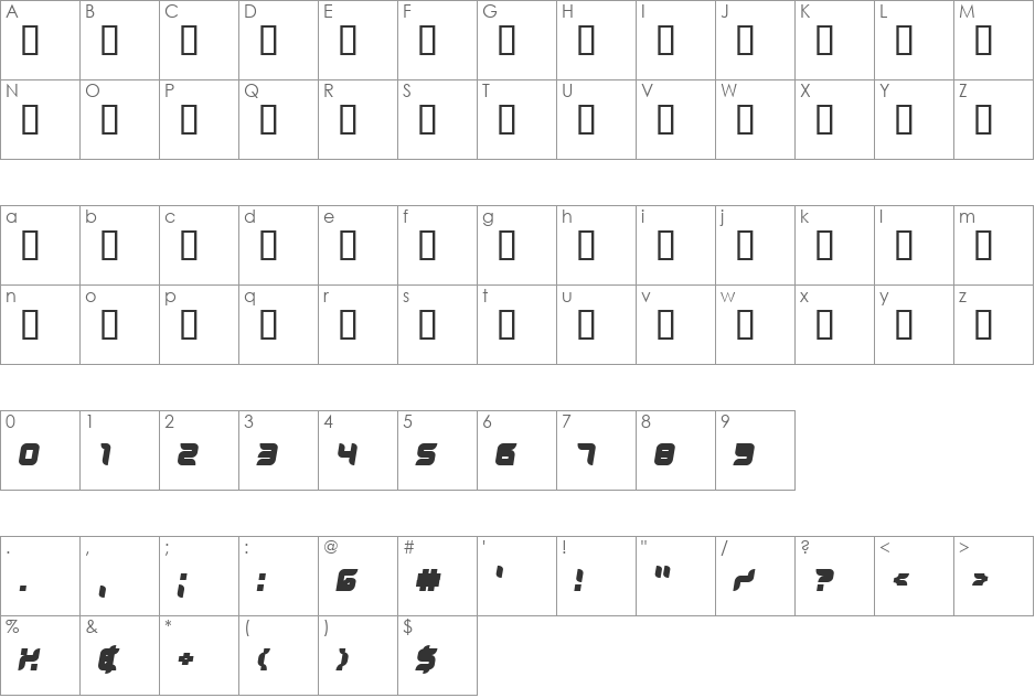 Dlila Bold Oblique font character map preview