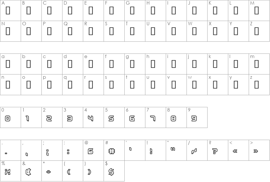 Dlila Hollow font character map preview