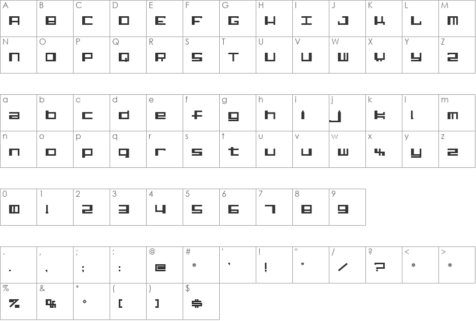Alphastep font character map preview
